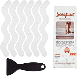 Autocollants de Douche antidérapants 24 PCS Bandes de Baignoire de sécurité Autocollants adhésifs avec grattoir de qualité supérieure pour escaliers de Douche de Baignoire (Transparent)