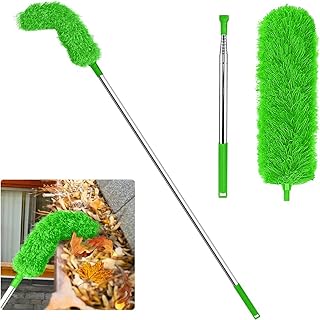 Brosse de Nettoyage de GouttièRe Outil de Toiture avec Mât TéLescopique Extensible 8,2 Pieds Outil de Nettoyage de Facile à Retirer, Vert