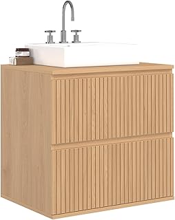 IDMarket - Meuble sous Vasque Suspendu Salle de Bain Victor 2 tiroirs Effet Lattes