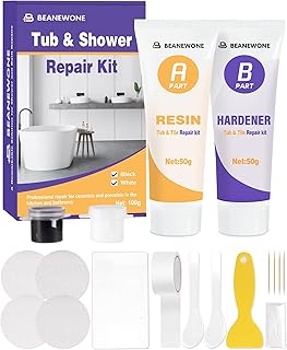 Kit Réparation Baignoire Acrylique Blanc, Kit Réparation Email Baignoire pour Réparer les Ébréchures, Bosses, les Entailles et les Fissures Dans les Appareils en Céramique (Noir et Blanc)