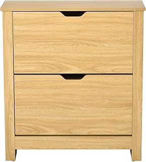 HOMCOM Meuble à Chaussures 12 Paires, Armoire à Chaussures étroite avec 2 tiroirs rabattables et étagères réglables, Style Moderne, pour Couloir, entrée, 72 x 26 x 80 cm, Bois Naturel