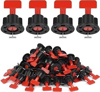 Flintronic Niveleur de Carrelage, 80 Pièces Réutilisables Kit Nivellement Carrelage Niveleur Cale Carrelage Autonivelant, redresseurs de carreaux avec broches interchangeables 1,5 - Rouge et noir