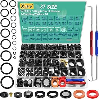 37 Size 1075 PCS Rubber O Ring Plumbing Washers and Faucet Kit for Assorted Hose Faucet Stem Leak Water Garden Hose Washers Shower Heads Gasket Sealing Repair with Pick & Hook