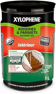 XYLOPHENE - Traitement Bois et Parquet Intérieur - Préparation du bois - Traitement Préventif et Curatif pour les Boiseries et Parquets - Anti Insectes, Anti Termites - Non Gras - 1L - Incolore