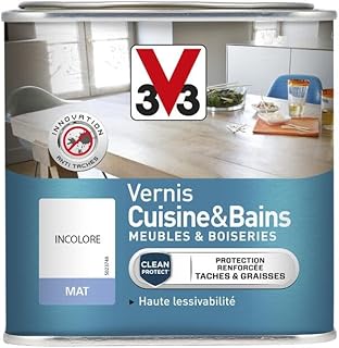 V33 Vernis intérieur cuisine & bains meubles et boiseries, Incolore mat 0,5L