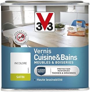 V33 Vernis intérieur cuisine & bains meubles et boiseries, Incolore satin 0,5L