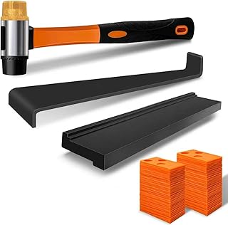 NAACOO Outils laminés/fondamentaux en vinyle, plancher en bois vinyle frappé avec blocs - double face avec encoche, levier, 40 joints de plancher, marteau en caoutchouc. Kit d