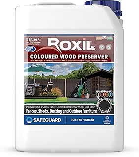 Roxil Lasure Préventive Bois 5L – Ébène – Intérieur & Extérieur – Protection Contre Pourriture, Champignons, Larves & Termites