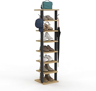 IDMarket - Etagère à Chaussures 8 Niveaux avec patères Bois et Noir