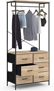 IDMarket - Dressing penderie L. 80 cm UTAH avec 6 bacs en tissu bois et noir
