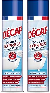 Décap | Mousse express Salle de Bain | Baignoire, Douche, Lavabo, Robinetterie, Carrelage | Action rapide en 5 minutes | Efficace contre le calcaire | Fabriqué en France | Aérosol 600mL (Lot de 2)
