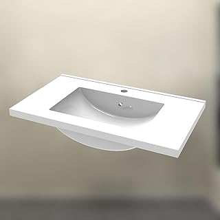 Vasque à Encastrer 80.5cm - Lavabo Céramique Blanc Mat | Design Moderne avec Trop-Plein | Facile à Nettoyer, Installation DIY | Compatible Plan de Toilette & Meuble Salle de Bain