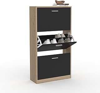 IDMarket - Meuble à chaussures 18 paires KLARK imitation hêtre 3 portes noires