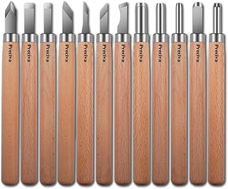 Preciva Outil de Gravure en Bois Kit, 12 Pièces Décapage Couteau Sculpture sur Bois, Ciseaux à Bois, DIY Outil de Sculpture pour Sculpteur, Charpentier, Amateur
