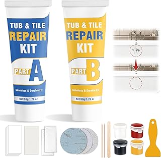Kit Réparation Émail Baignoire Imperméable, Réparer Rayures, Trous, Fissures Céramique Carrelage, 4 Teintes Base, Résistant Eau Chaleur, Réparation Durable avec Spatule Papier Abrasif (1 pack)
