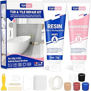 Kit Reparation Baignoire Acrylique Blanc 140g, TUFINEIN Kit Réparation Email Baignoire, Entailles, Fissures, Rayures et Trous Kit Réparation Evier Céramique (Couleur Assortie)