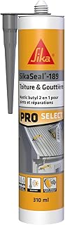 SIKA - Mastic et colle butyle 2 en 1 - SikaSeal-189 Toiture & Gouttière gris - Joints et réparations en couverture et vitrerie - Extérieur - 310 ml