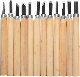 12PCS Outil de Gravure à Bois Main Couteau Sculpture sur Bois Ciseaux à Découper pour Sculpteur, Charpentier, Amateur, Poteri