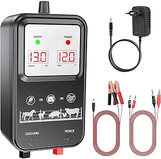 15KM Clôture Électrique pour Animaux, Tension Réglable 7-13KV Puissante 2J electrificateur Clôture Électrique avec Écran LCD, Haute Puissance Étanche Clôture Électrique pour Ferme Jardin Pâturage