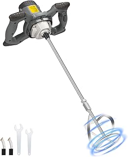 Malaxeur Mortier Colle 1200W, Malaxeur Beton 220V, Professionnel Melangeur Beton Avec 6 Vitesses (500-1050 tr/min), Betonniere Électrique Pour Mélanger Aliments/Plâtre/Peinture/Ciment/Mortier